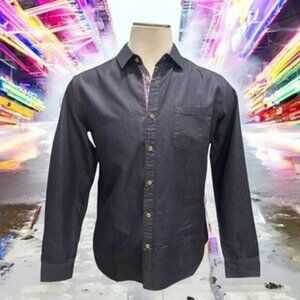Coofandy Mens Dark Denim Shirt M Contrast Plaid Collar Casual Stylish Party Date
